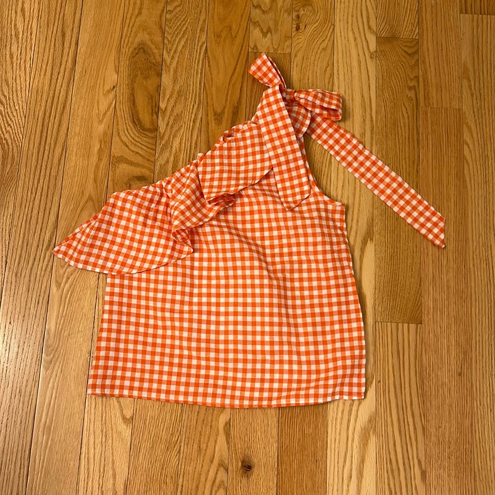 Never worn Orange and White Gingham one shoulder top Sz L